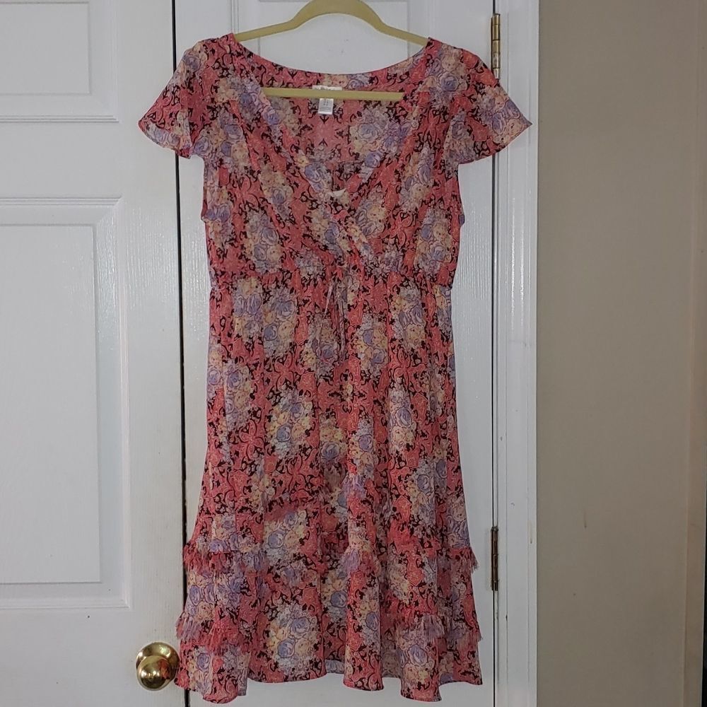 Motherhood Maternity red blue floral and paisley dress Sz L